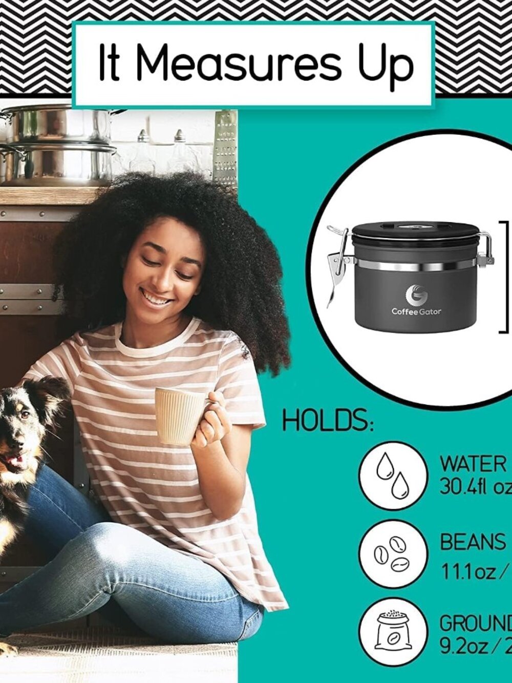 Coffee Canister, 11oz Airtight Stainless Steel Kitchen Food Storage Container wi - Picture 8 of 10